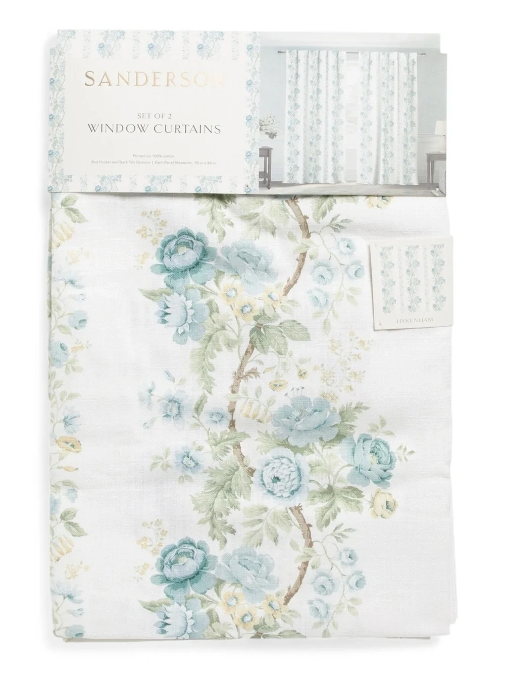 Sanderson Floral Window Curtains - Cotton Hykenham Striped Floral - Picture 1 of 4